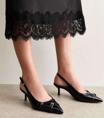 Black Buckle Detail Patent Slingback Court Shoes