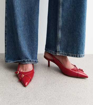 Red Buckle Detail Patent Slingback Court Shoes