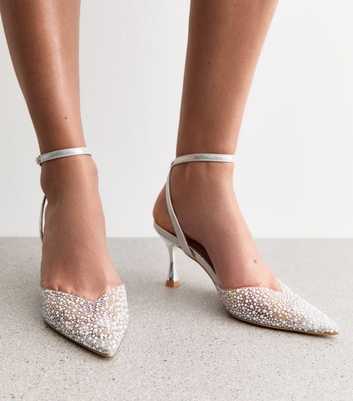 Silver Embellished Open Court Shoes
