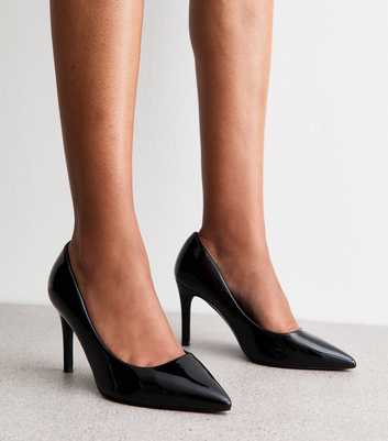 Extra Wide Fit Black Faux Leather Court Shoes