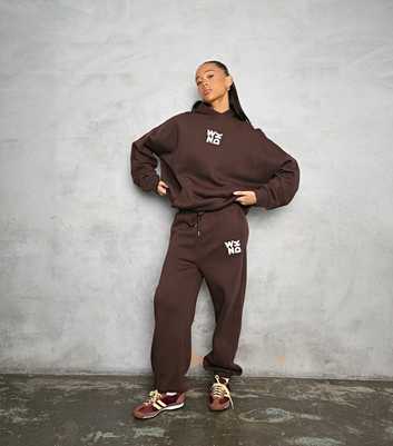 WKNDGIRL Brown Logo Embroidered Joggers