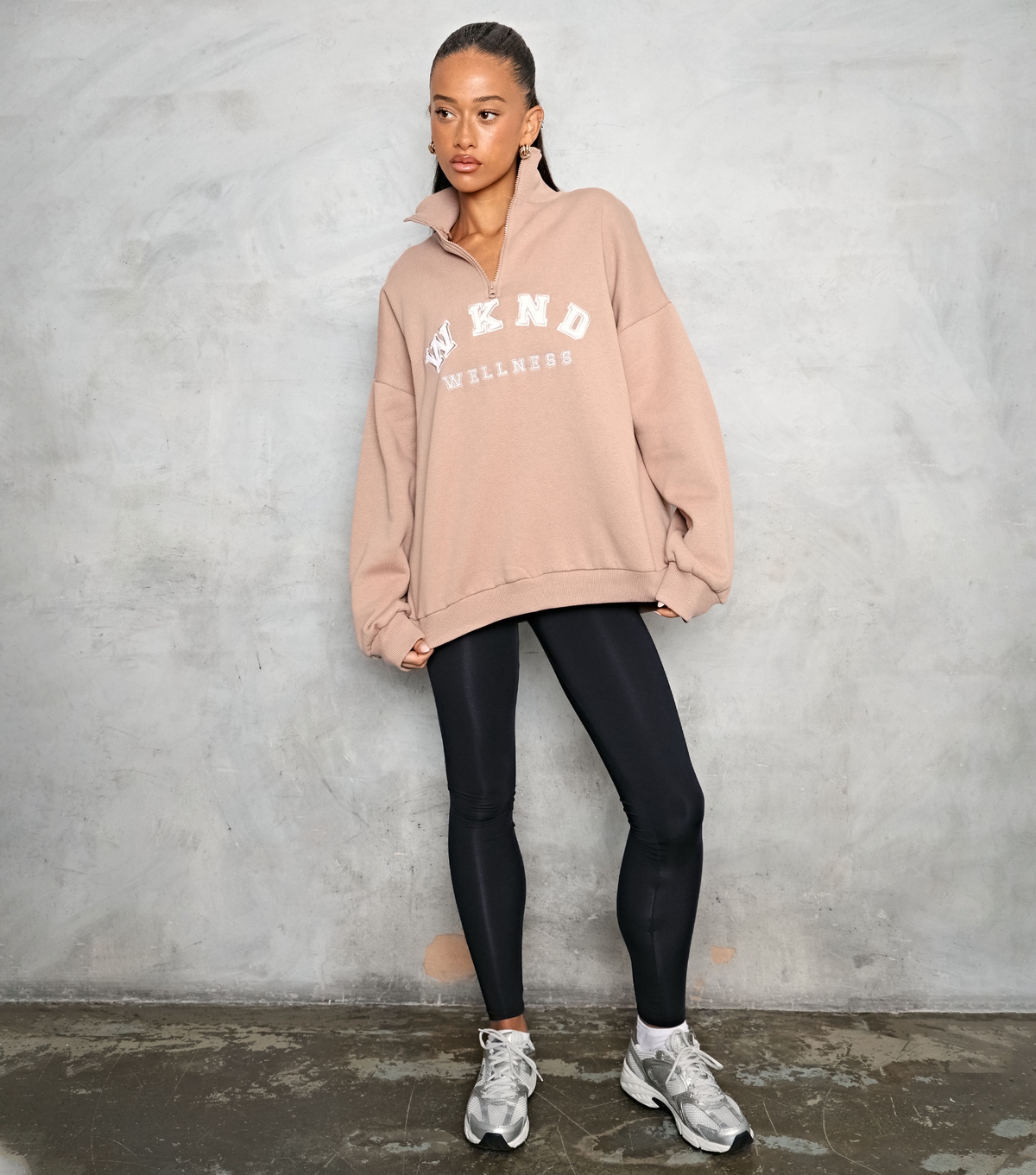 Women's Oatmeal Wellness Logo Quarter Zip Sweatshirt WKNDGIRL New Look