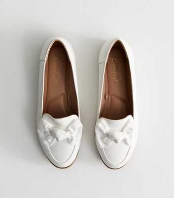White Faux Leather Bow Appliqued Loafers