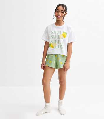 Girls White Sicily Lemon Print Shorts Pyjama Set