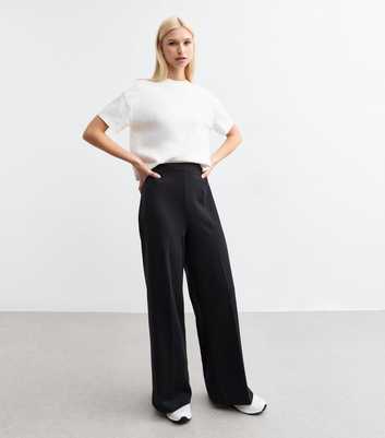 Black Wide Leg Jersey Tailored Trousers