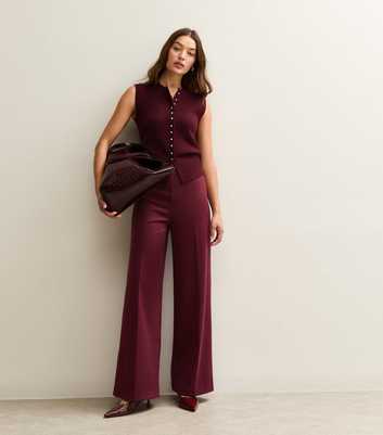 Burgundy Wide Leg Pressed Crease Trousers
