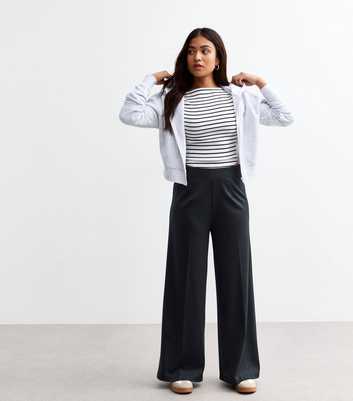 Petite Navy Jersey Wide Leg Trousers