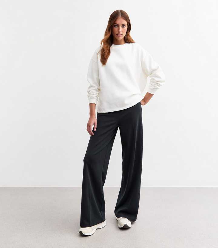 Tall Navy Jersey Wide Leg Trousers
