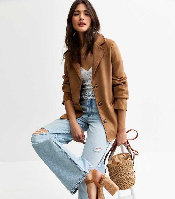 Tan Faux Suede Button Up Jacket