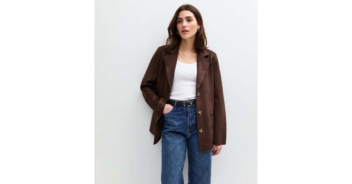 Faux Suede Jacket Dark Brown main image 1
