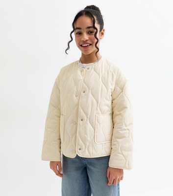 Girls Off White Quilted Jacket