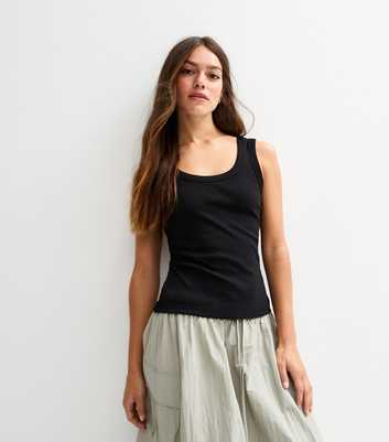 Petite Black Ribbed Scoop Neck Vest