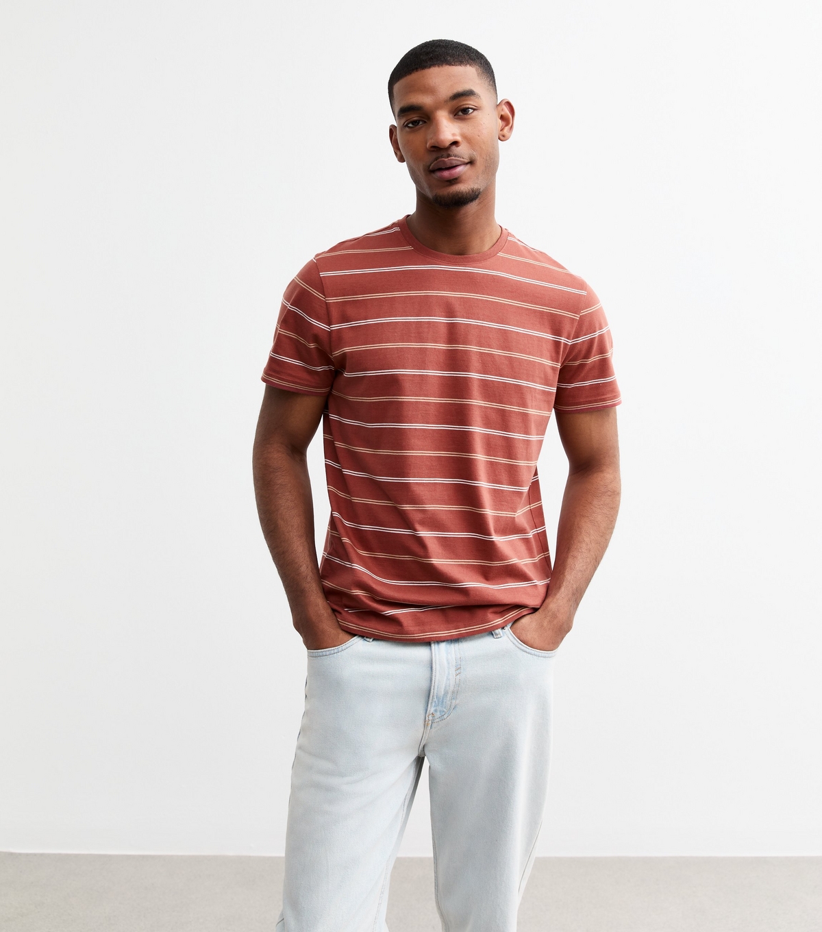 Men's Red Regular Double Striped T-Shirt New Look