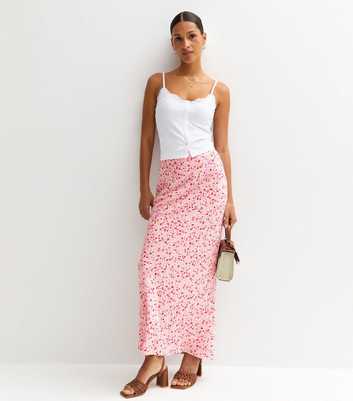 Pink Floral Fruit Print Midi Skirt