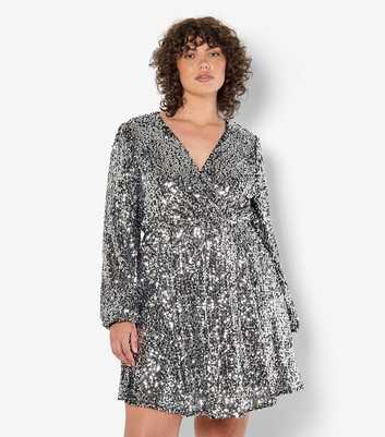 Apricot Curve Silver Sequinned Mini Dress