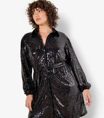 Apricot Curves Black Sequin Shirt Dress