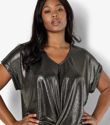 Apricot Curves Gold Metallic Foil Twist Hem Top