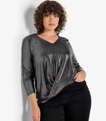 Apricot Curves Silver Foil Shimmer Long Sleeve Top