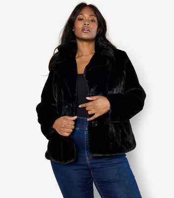 Apricot Curves Black Faux Fur Short Jacket