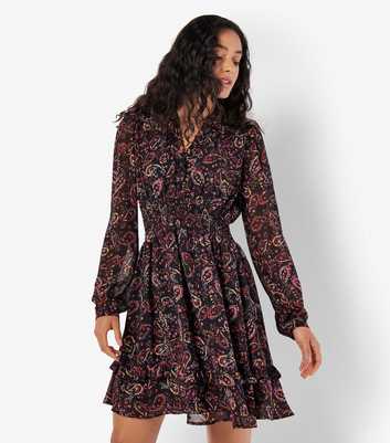 Apricot Pink Paisley Ruffle Mini Dress