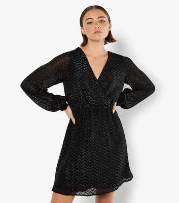 Apricot Black Jacquard Wrap Mini Dress