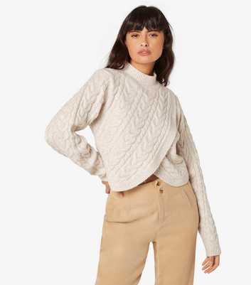 Apricot Stone Cable Knit Wrap Jumper