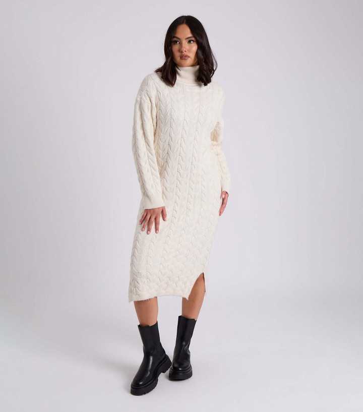Urban Bliss Cream Cable Knit Midi Dress | New Look