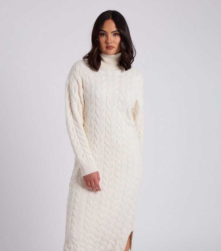 Urban Bliss Cream Cable Knit Midi Dress