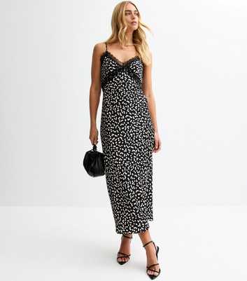 Black Polka Dot Lace Trim Midi Dress