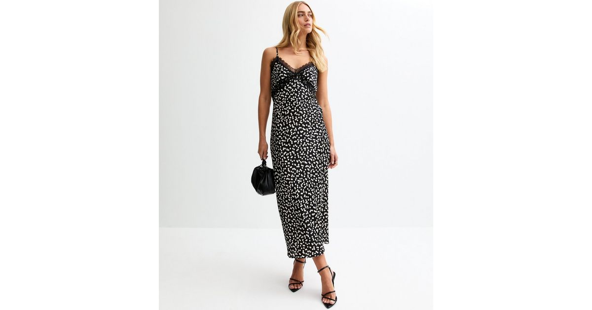 Calyssa Polka Dot Lace Trim Mini Dress - Black