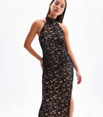 Black Lace Halterneck Midi Dress