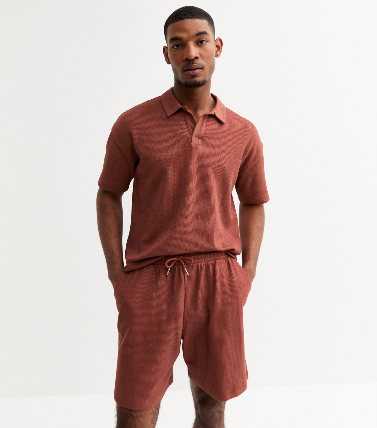 Men's Rust Relaxed Textured Jersey Shorts New Look