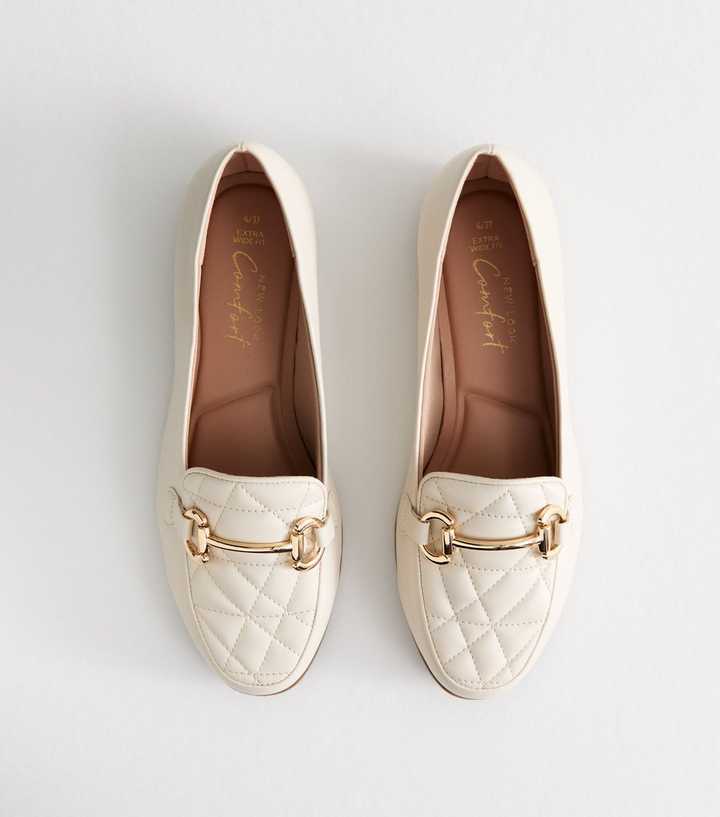 Extra Wide Fit Cream Quilted Loafers