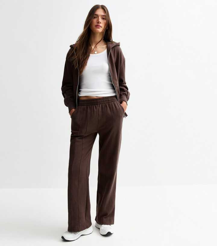 Dark Brown Double Seam Wide Leg Joggers