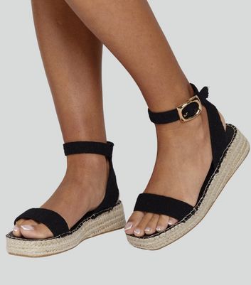 South Beach Black Cross Over Two Part Espadrille Sandals | New Look