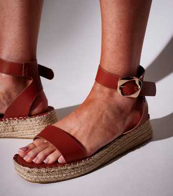 South Beach Tan Faux Leather Espadrille Wedge Sandals