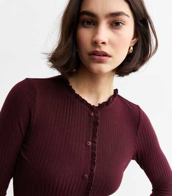 Burgundy Frilly Trimmed Ribbed Top