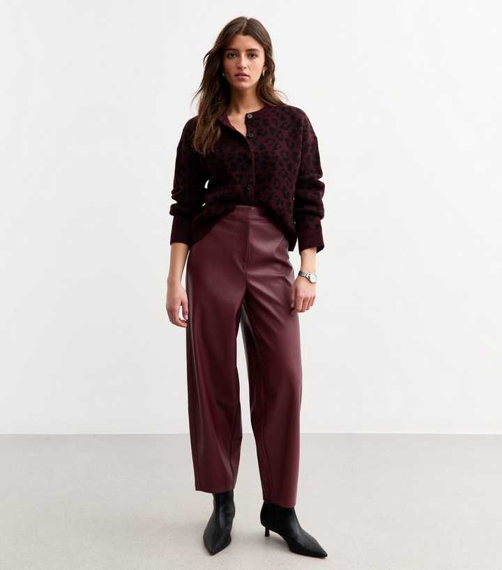 Burgundy Faux Leather Barrel Leg Trousers