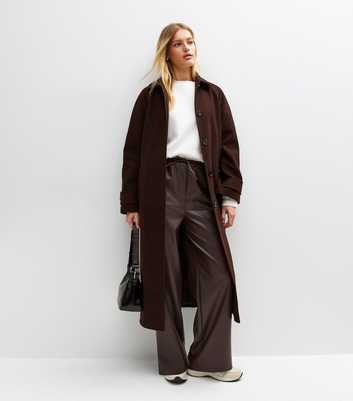 Dark Brown Faux Leather Wide Leg Trousers