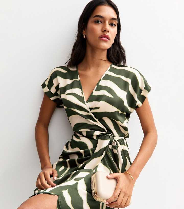 green and white zebra dress Print Wrap Midi Animal print
