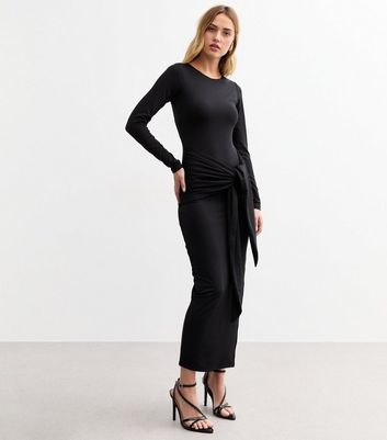 black dress with tie front