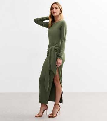 Green Tie Front Jersey Midi Dress