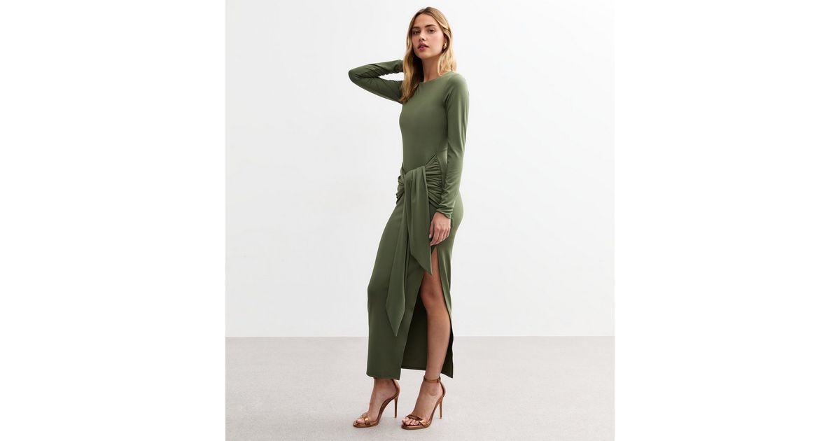 Green Tie Front Jersey Midi Dress | New Look