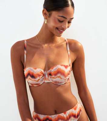 Orange Textured Tie Dye Metallic Print Underwire Bikini Top