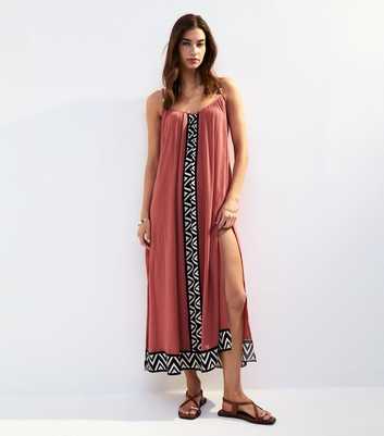 Rust Textured Graphic Trim Cover Up Maxi Dress