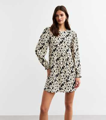 Cream Crinkled Jersey Cow Print Mini Dress