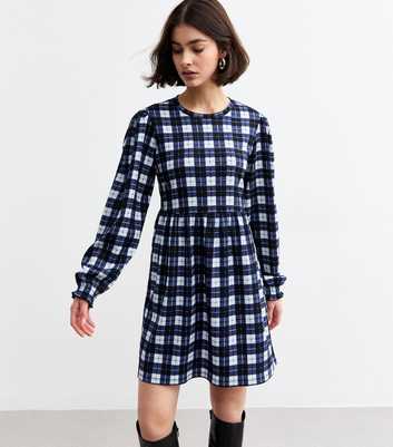 Blue Checked Smock Mini Dress