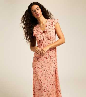 Pink Cowgirl Print Flutter Sleeve Midi Dress