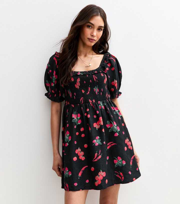 Black Chili Print Mini Dress