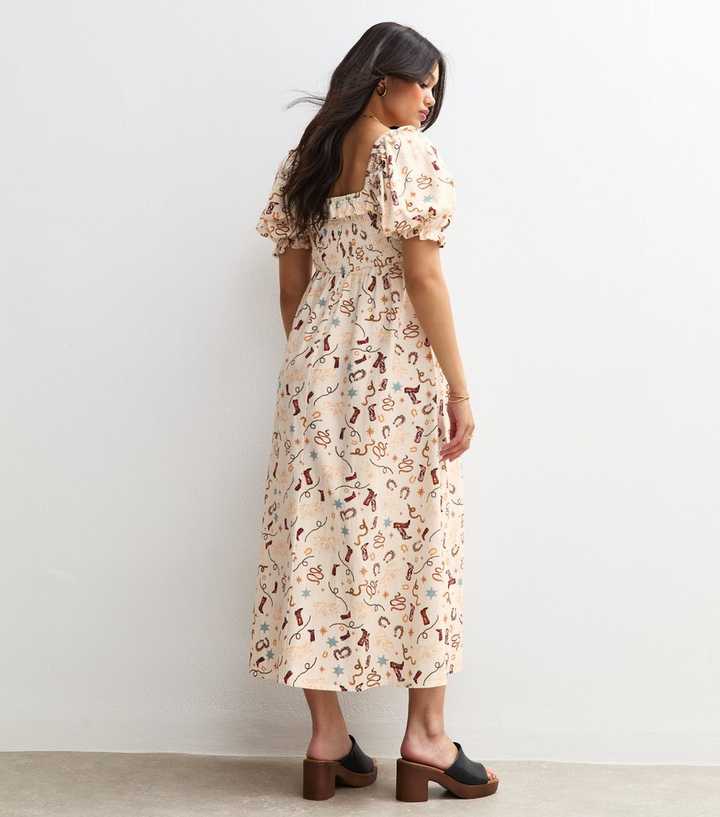 knee length dresses for ladies Worst Way Cowgirl Cream and Brown Western Satin Midi Dress main image 0